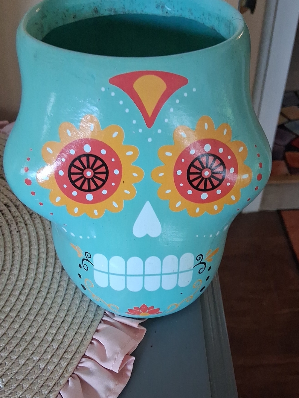 Turquoise Day of the Dead Skull Decorative Vase